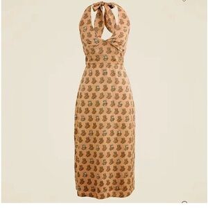 J Crew collection tan tonal print halter dress with embellishments NWT